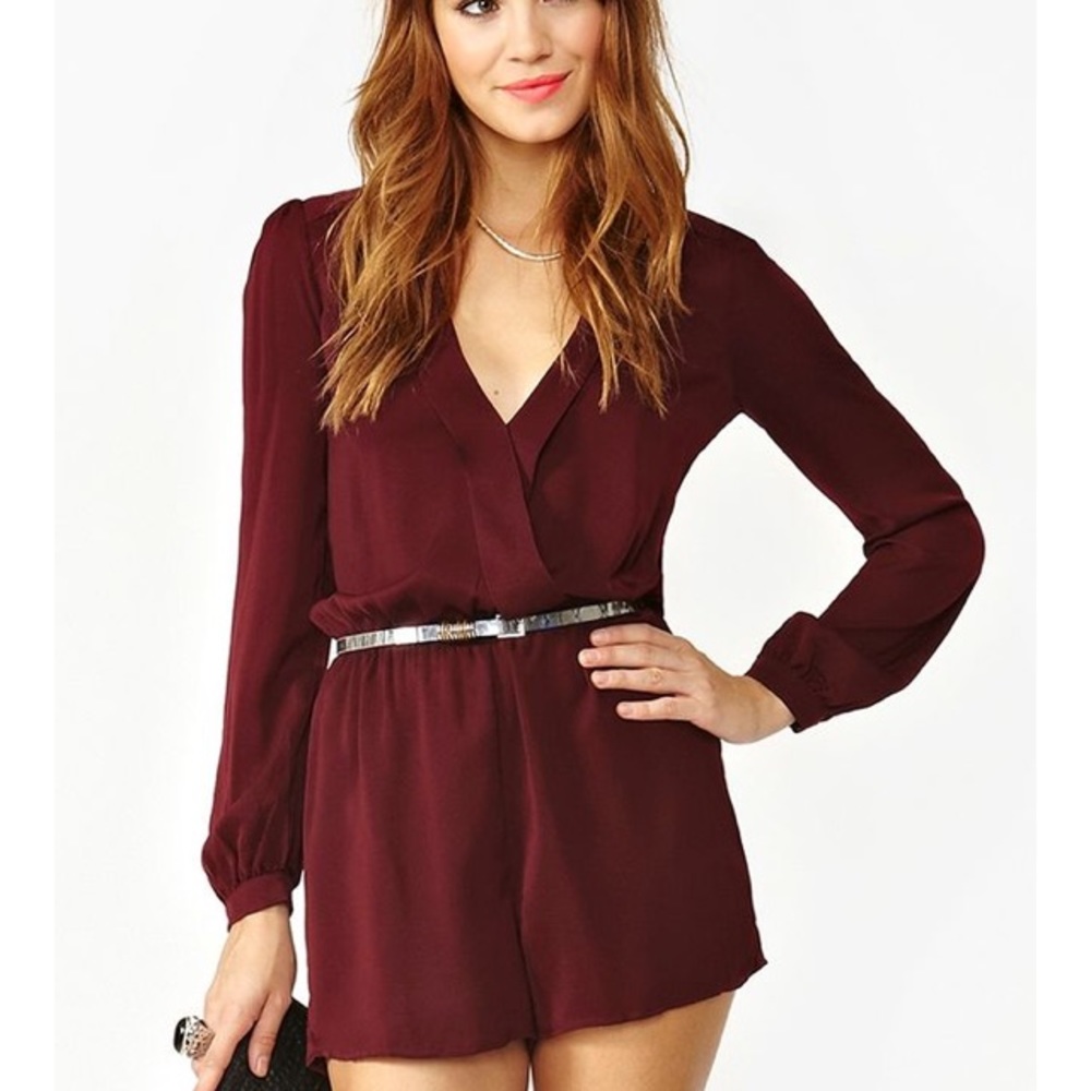 Akira Maroon V Neck Romper